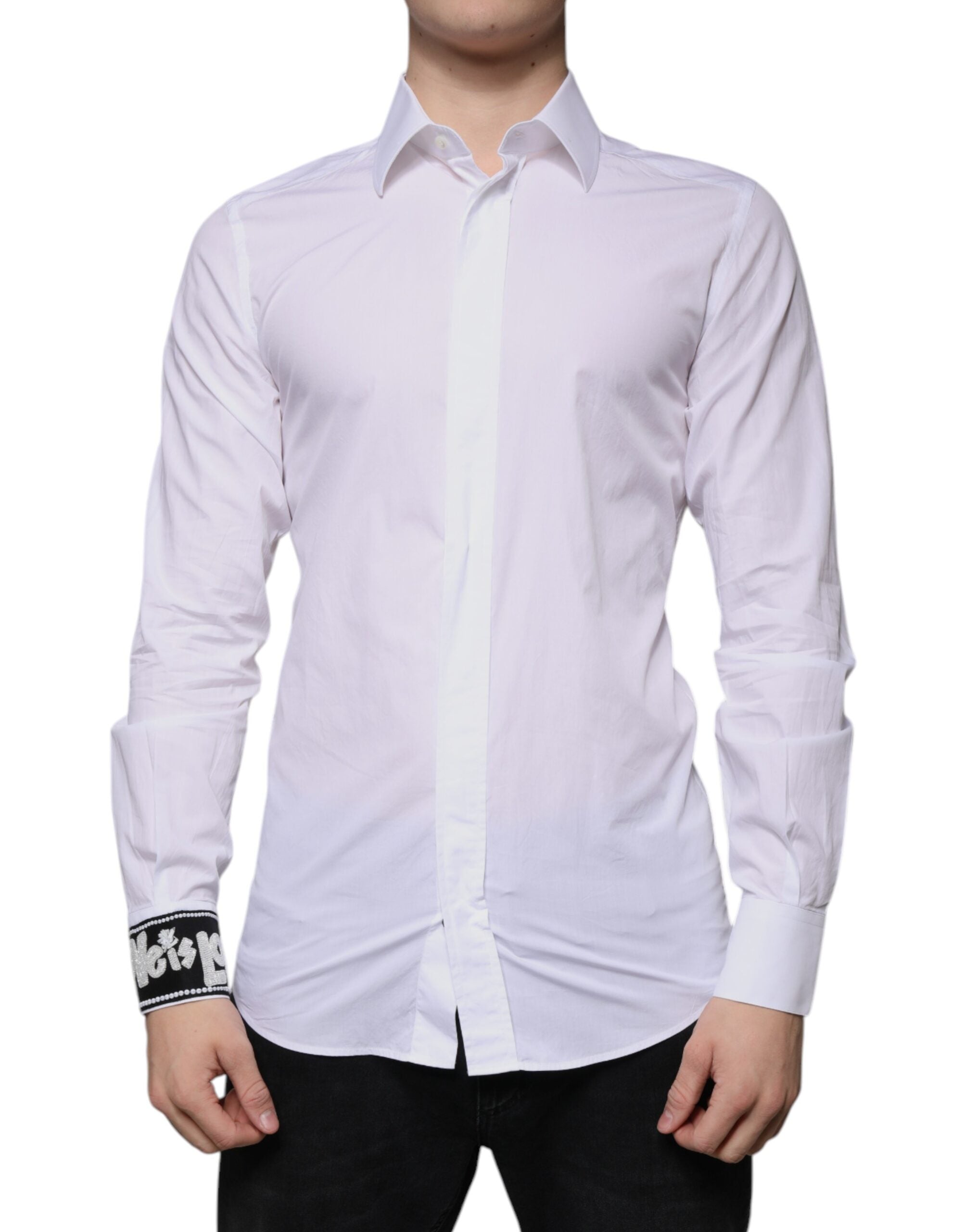 Dolce & Gabbana White Slim Fit Men's Shirt GOLD made of Cotton